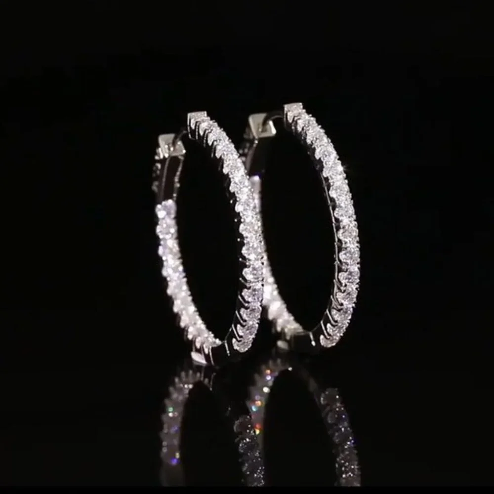 Certified 2.88 ct. t.w. Moissanite Diamond Inside Out Hoop Earrings NEW - Picture 9 of 15